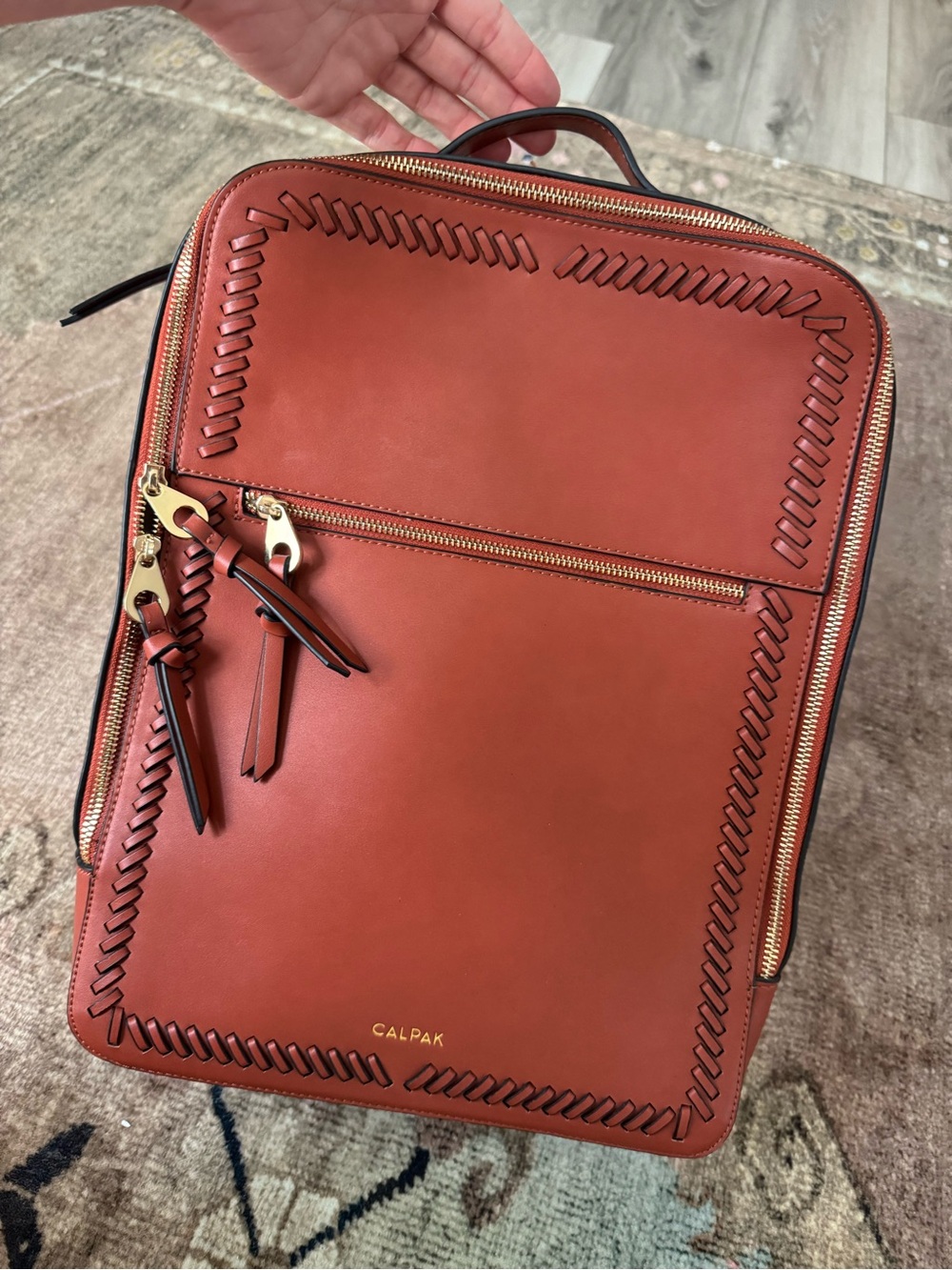 CALPAK Leather Backpack in Cognac Brown